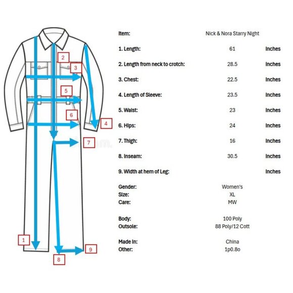 Nick & Nora Starry Night Pajamas Womens XL Footed Unionsuit PJs Costume Star - Picture 9 of 9